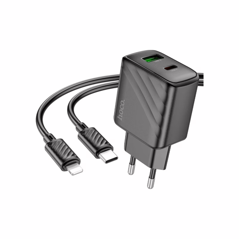 Зарядное устройство HOCO CS23A USB-C PD30W + 1xUSB QC3.0 + cable USB-C to Lightning black (6942007609951)