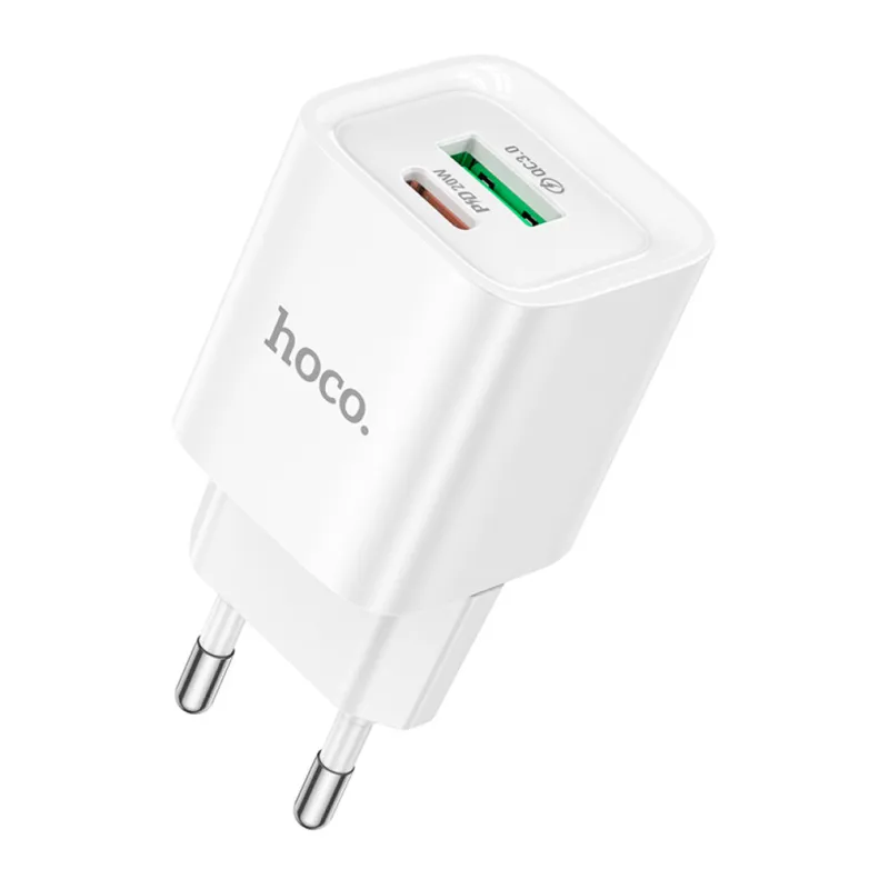 Зарядний пристрій HOCO C147A Charm 1xUSB-C PD20W + 1xUSB QC3.0 White (6942007630276)