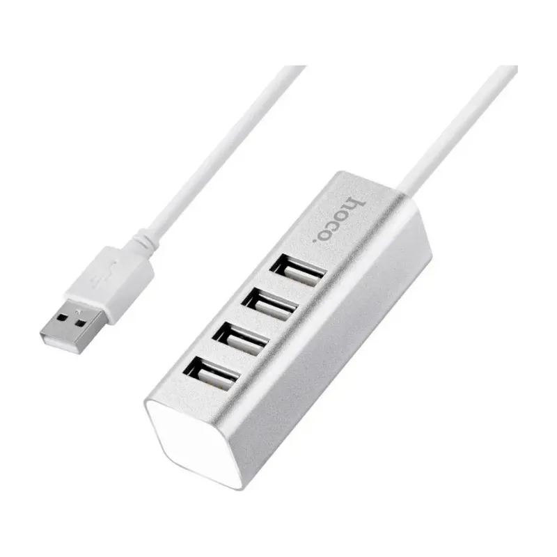 Концентратор HOCO USB 2.0 to 4xUSB Line machine HB1 Silver (6957531038146)