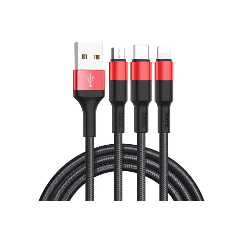 Дата кабель USB 2.0 AM to Lightning + Micro 5P + USB-C 1.0m Xpress one X26 black+red HOCO (6957531080282)