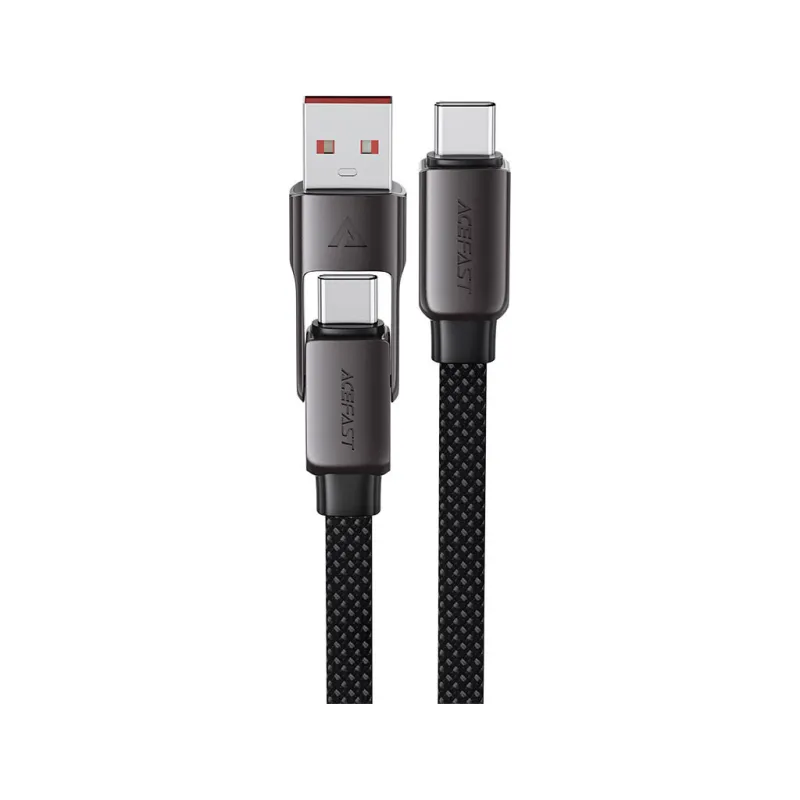 Дата кабель USB-C + USB-A to USB-C 1.2m 3.0A zink alloy C13-04 Black Acefast (6974316282334)