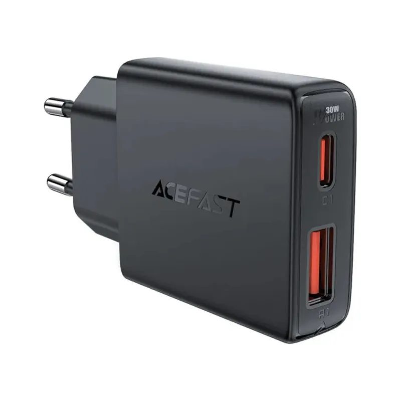 Зарядний пристрій Acefast 2xUSB 30W (USB-C+USB-A) Gan A69 ultra-thin Fast Charger Black (6974316282709)