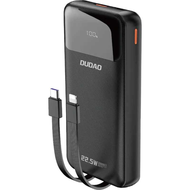 Батарея універсальна Dudao K15Pro 20000mAh PD/22.5W, QC, with built-in cables, Black (6977196682430)