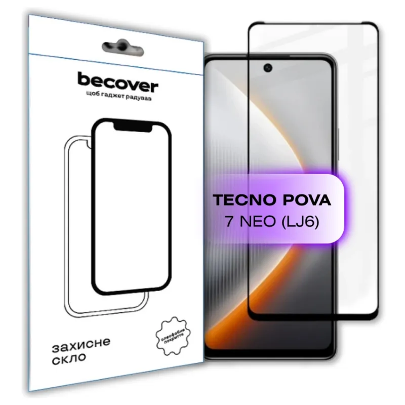 Стекло защитное BeCover Tecno POVA 7 Neo (LJ6) Black (714920)