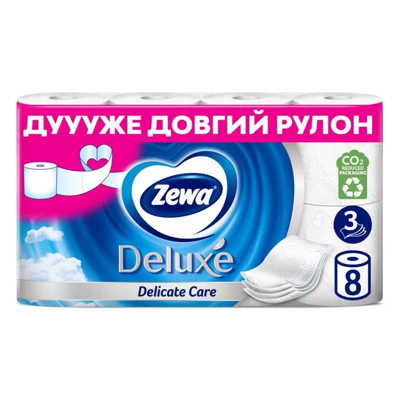 Туалетний папір Zewa Deluxe білий 3 шари 8 рулонів (7322541171739)