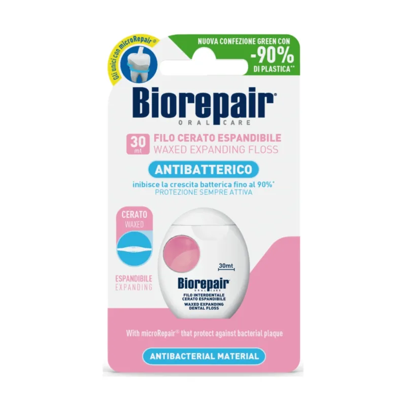 Зубна нитка Biorepair Захист ясен Розширювальна з гідроксиапатитом і гіалуроновою кислотою 30 м (8017331058244)