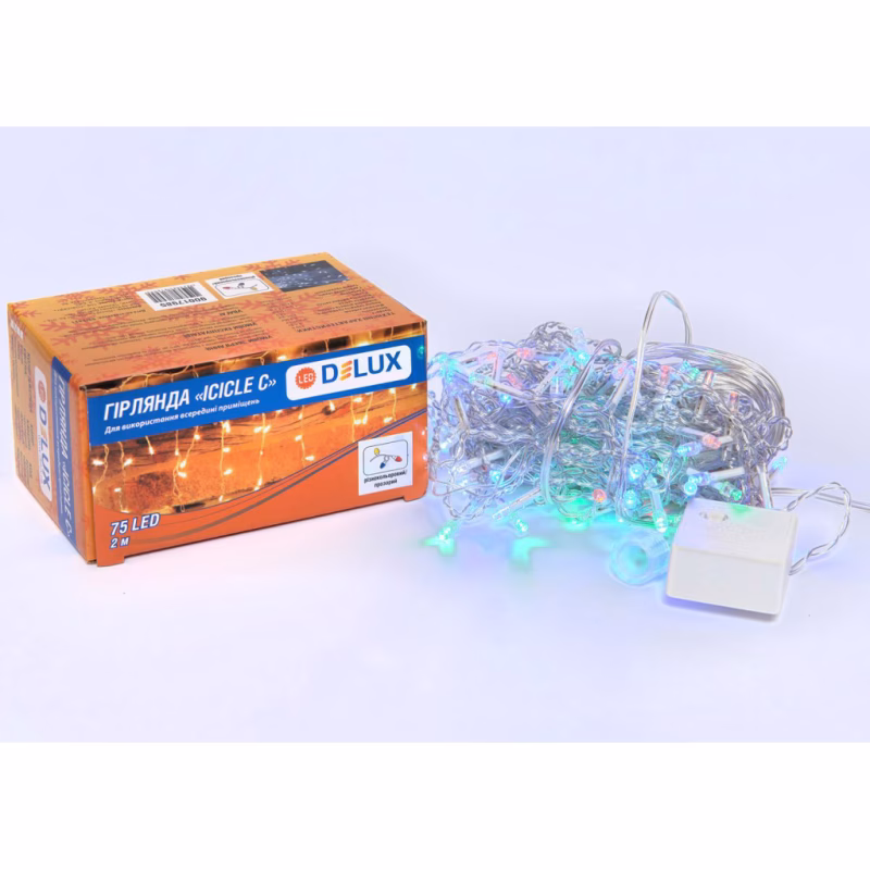 Гирлянда Delux ICICLE С 75LED 2х0.7 м мульти/прозрачный IP20 (90017985)