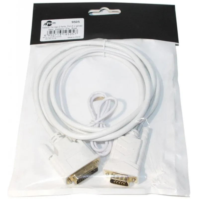 Кабель мультимедійний DVI M to VGA M 1.0m 24+1pin white Atcom (9505)