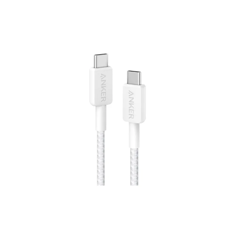 Дата кабель USB-C to USB-C 0.9m nylon 322 white Anker (A81F5H21/A81F5G21)