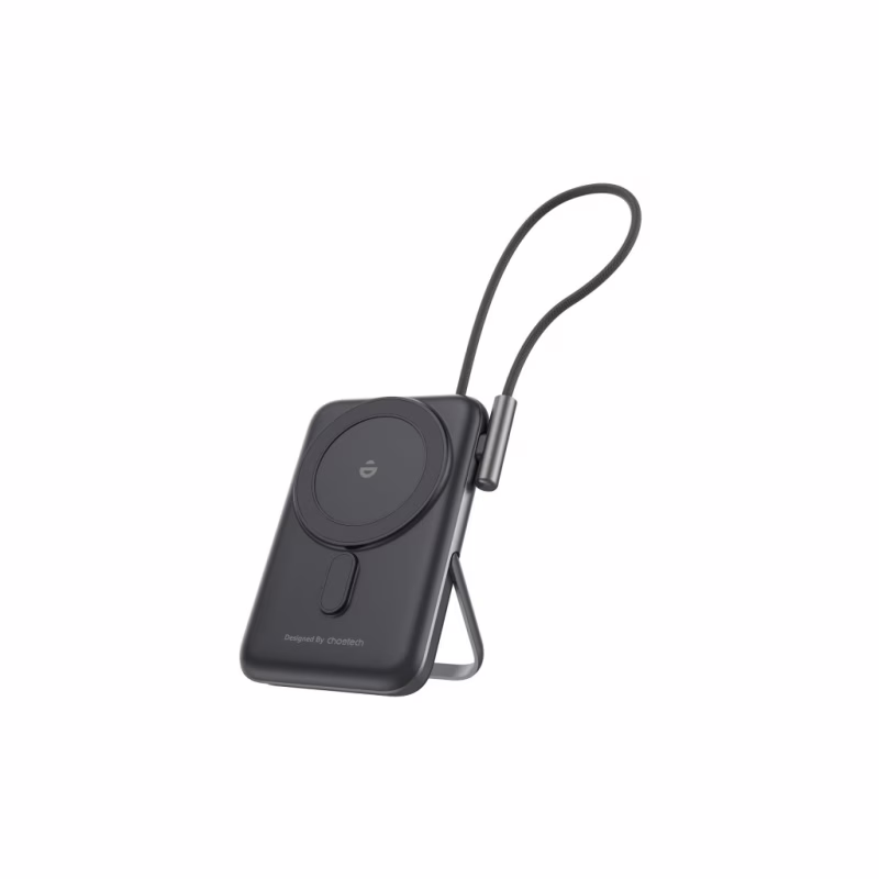 Батарея універсальна Choetech Magnetic Wireless 10000mAh 20W, PD, Qi-15W, USB-C In/Out, build-in cabel, Black (B735-CCBK)