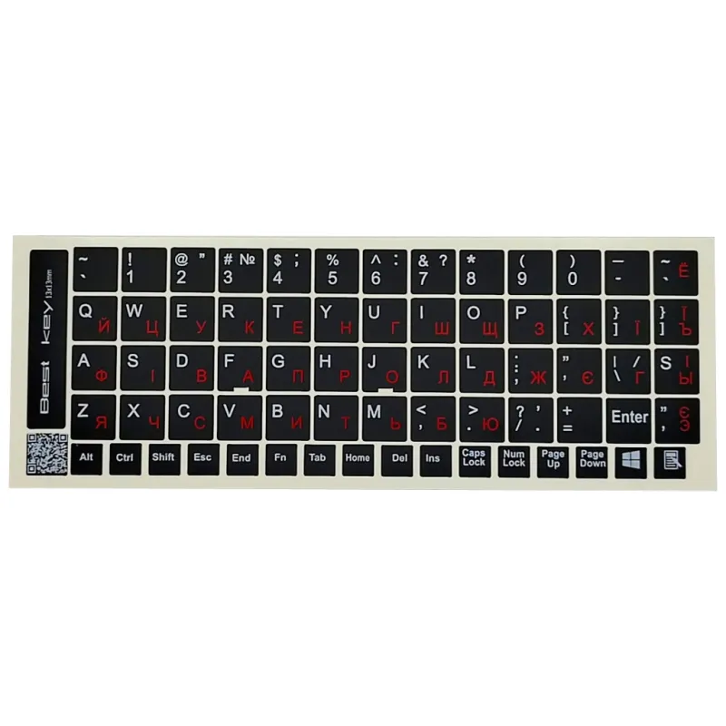 Наклейка на клавіатуру BestKey непрозора чорна, 68, червоний (BK13RED/025)