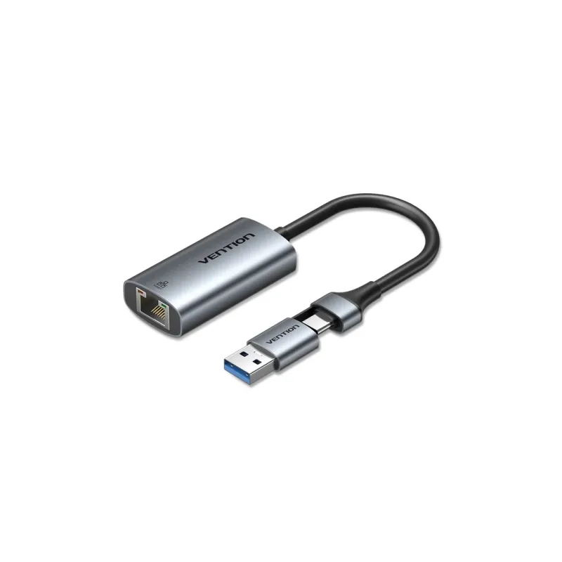 Переходник USB-C + USB A to RJ45 Ethernet 1000Mbps 0.15m aluminum gray Vention (CFQHB)
