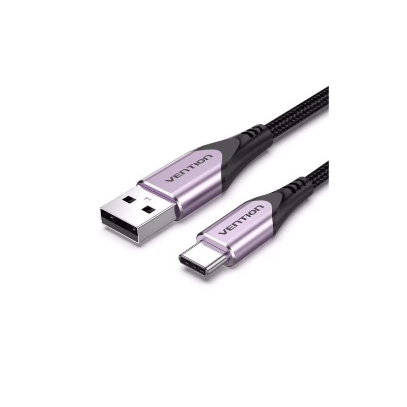Дата кабель USB 2.0 AM to USB-C 1.5m 3A cotton braided aluminum purple Vention (CODVG)