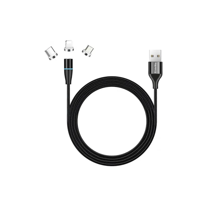 Дата кабель USB 2.0 AM to Lightning + Micro 5P + USB-C 1.0m Magnetic ColorWay (CW-CBUU038-BK)