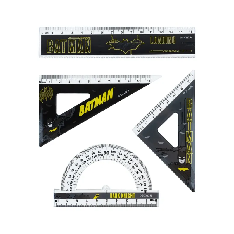 Линейка Kite набор: линейка 15 см, 2 угольника, транспортир DC Comics (DC25-282)