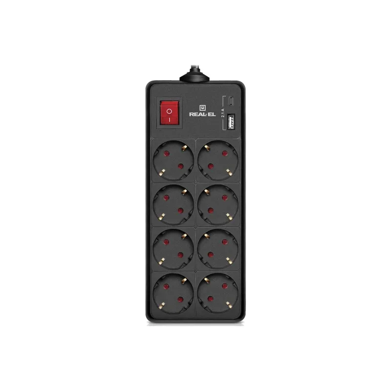 Мережевий фільтр живлення REAL-EL RS-PROTECT 805 1.8m, black (EL122300042)