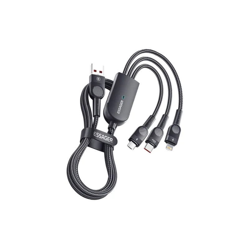Дата кабель USB 2.0 AM to Lightning + Micro 5P + Type-C 1.2m 66W black Essager (EXCMTL-XJ01)