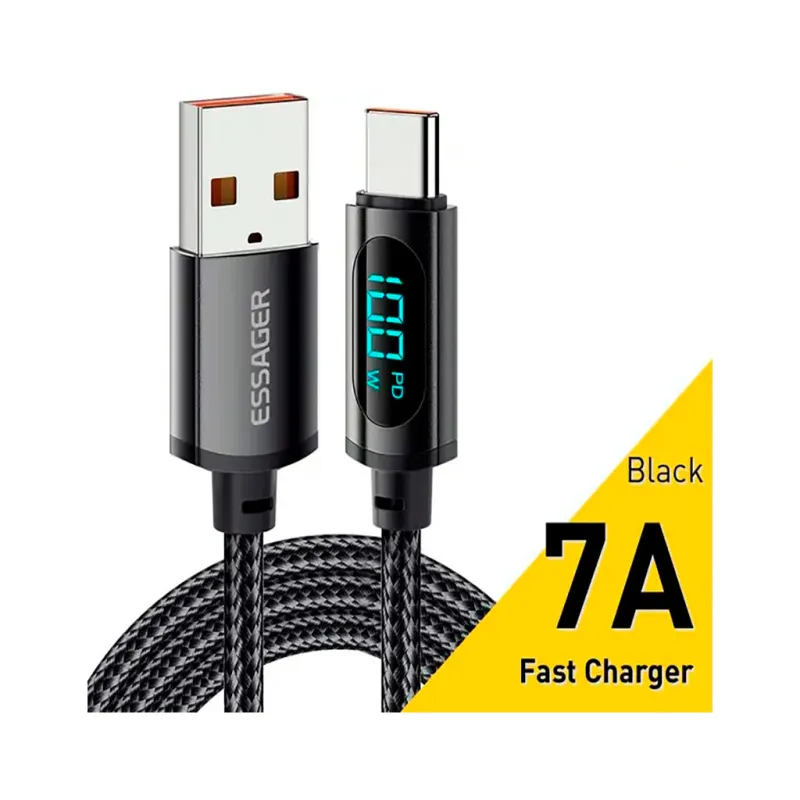 Дата кабель USB 2.0 AM to USB-C 1.0m 7A LED black Essager (EXCT-XY01-P)