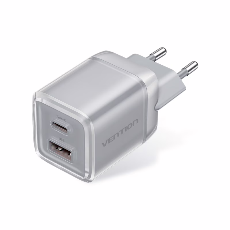 Зарядное устройство Vention 1xUSB-C PD70W + 1xUSB QC3.0 22.5W GaN transparent gray (FCGH0-EU)