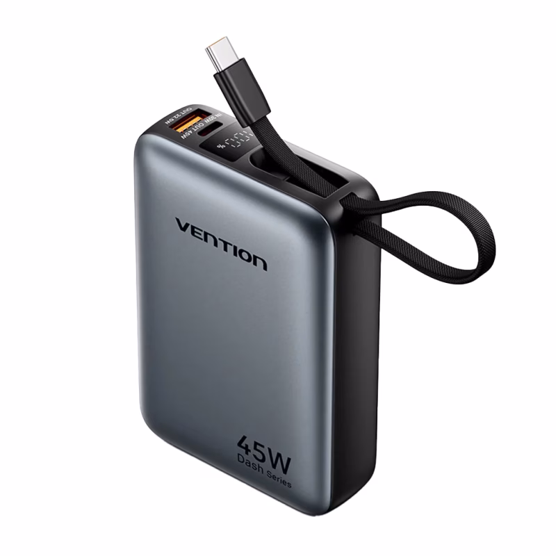 Батарея універсальна Vention 20000 mAh 45W Mini with Built-in USB-C Cable Gray (FHGH0)