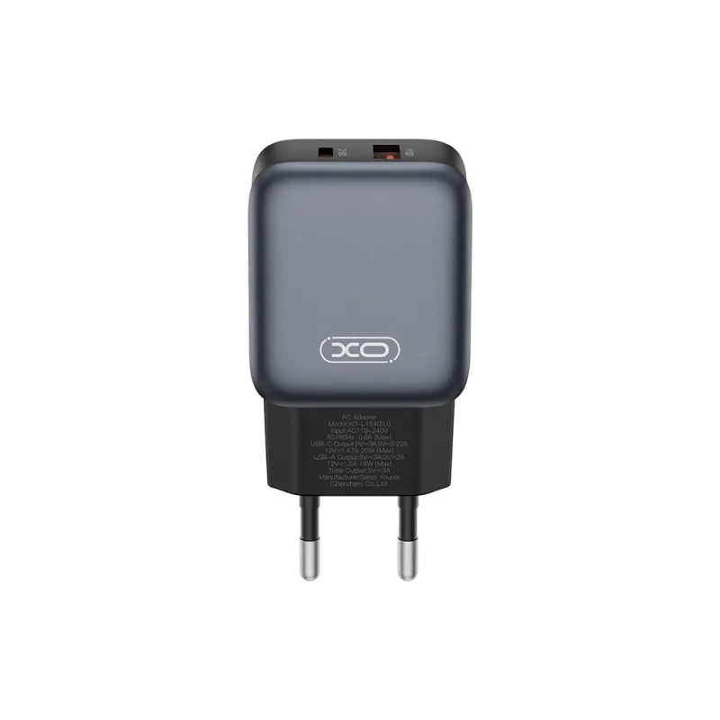 Зарядний пристрій XO L154 USB-C PD20W + USB-A QC3.0 Black (L154.black)