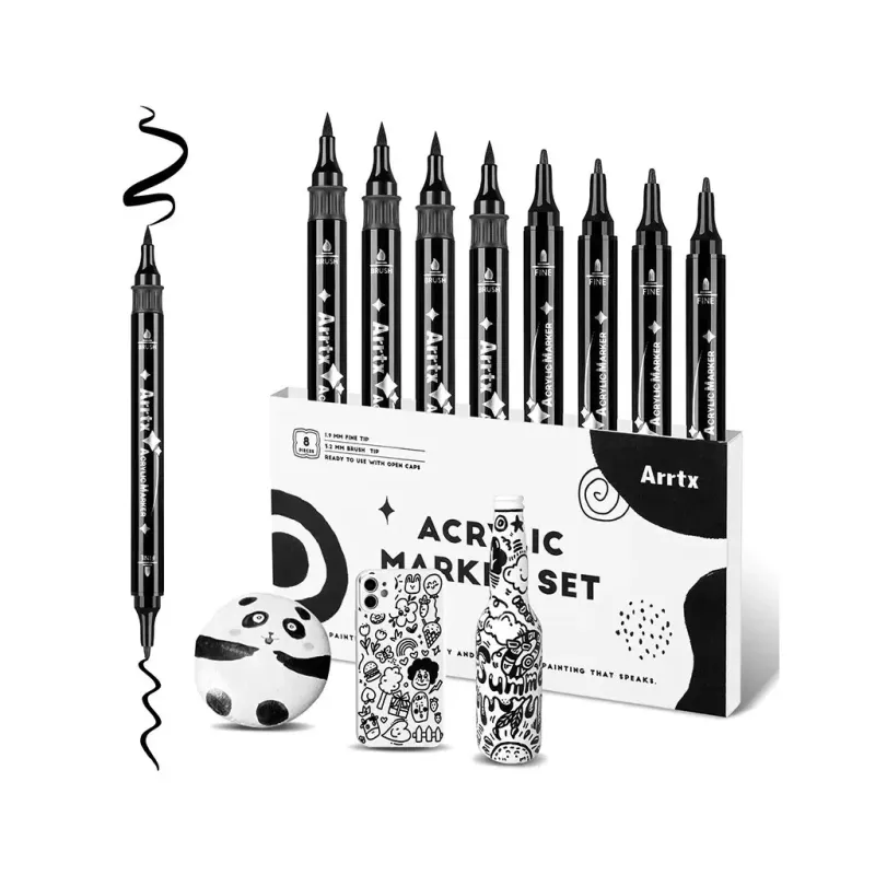 Художественный маркер Arrtx акриловые AACM-03-8BK, черные (LC303458)
