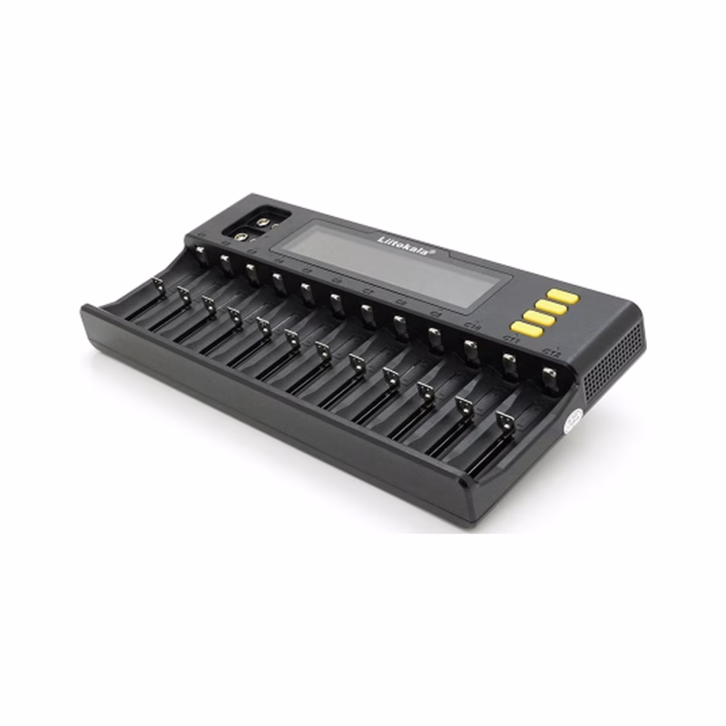 Зарядний пристрій для акумуляторів Liitokala 12 Slots+2, Ni-Mh/Li-ion/LiFePo4/Крона, LED+LCD (Lii-S12)