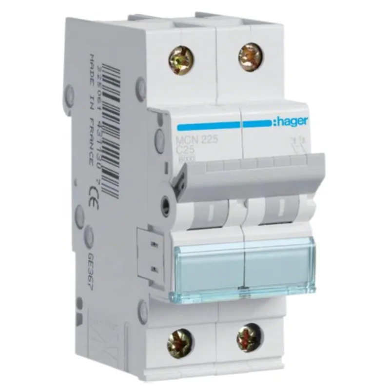 Автоматичний вимикач Hager 2-п. C 25A (6kA) 2M (A) (MCN225)