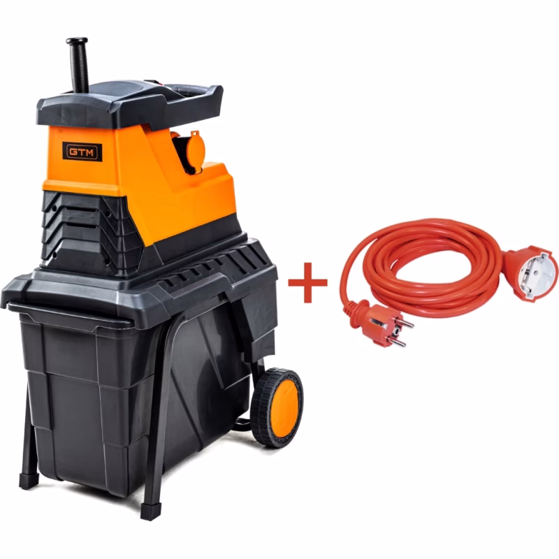 Садовий подрібнювач GTM MS2800/45 KIT, 220В, 2800Вт, до 45мм, фреза, 60л + подовжувач 10м (MS2800/45_KIT+ext.cord)