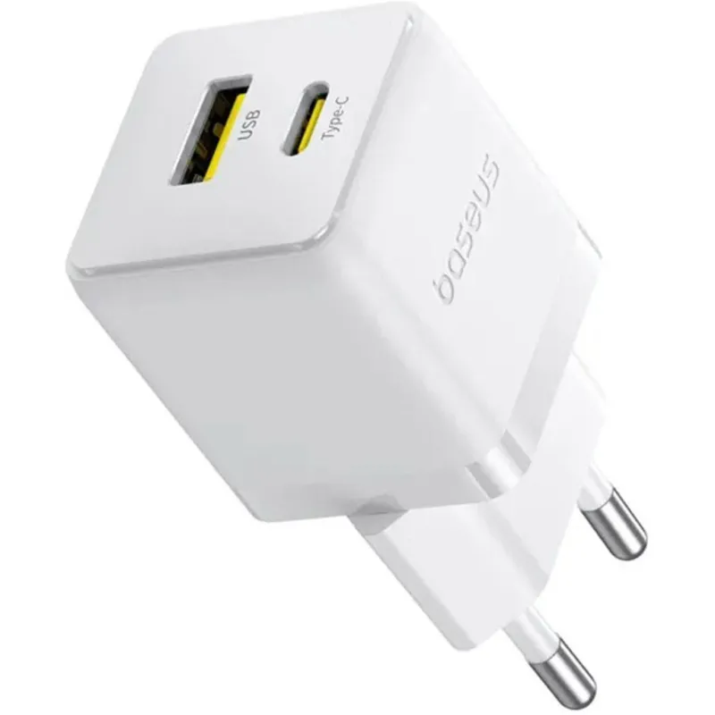 Зарядний пристрій Baseus 1xUSB-C 30W + 1xUSB white (P1011160A213-00)
