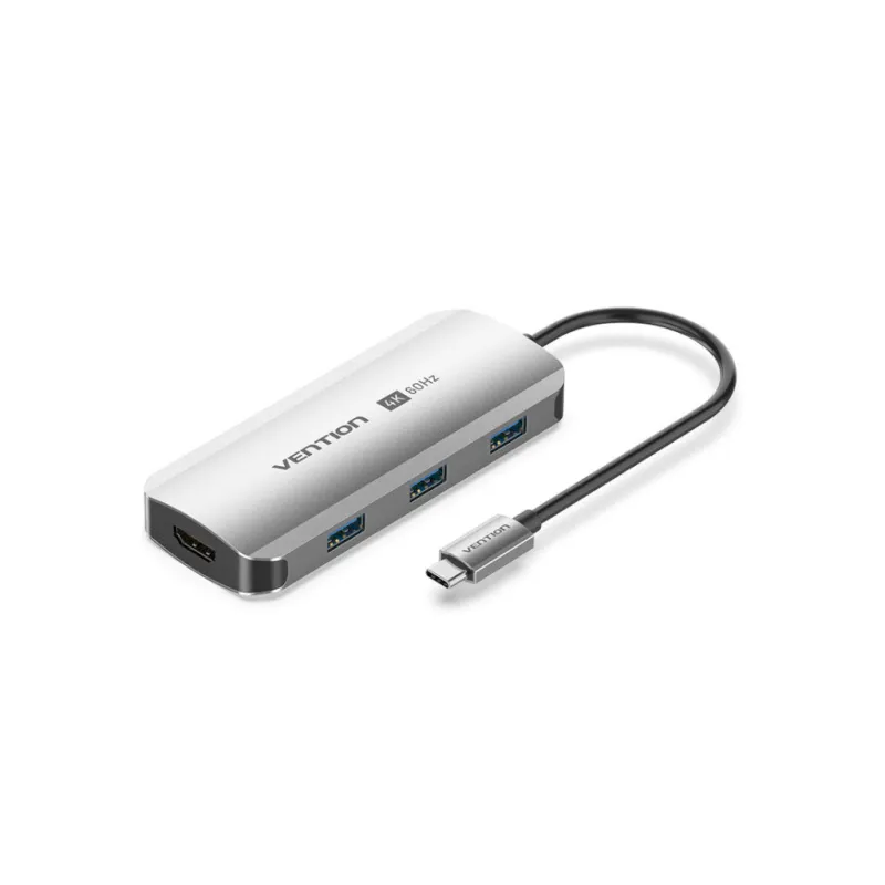 Концентратор VENTION USB 3.1 Type-C to HDMI 4K60Hz/USB 3.0x3/PD 100W 5-in-1 (TQDHB)