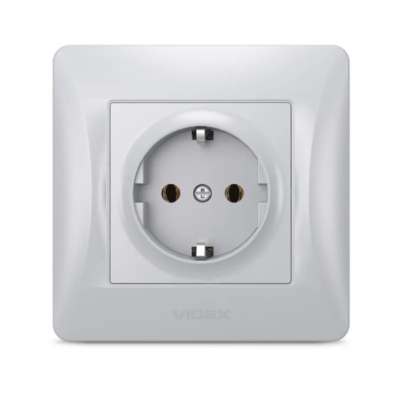 Розетка Videx BINERA 1ая с заземлением серебр (VF-BNSK1G-SS)