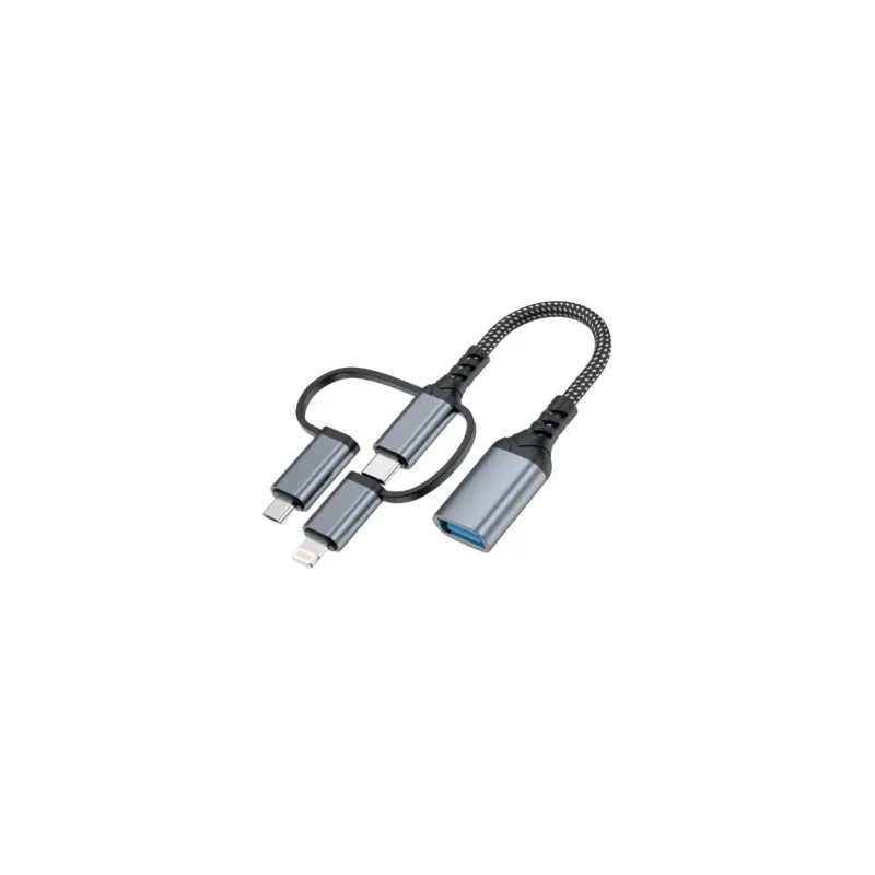 Перехідник OTG USB 3.0 AF to USB-C + Micro 5P + Lightning 0.11m 60W XoKo (XK-AC-155)